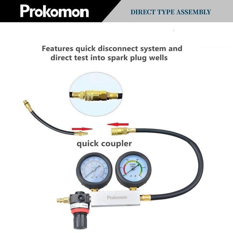 Prokomon Engine Cylinder Leak Down Tester Kit;Gasoline Engine Leakdown Tester Kit with Extension Rod;Cylinder Leakage Tester Set for Pressure Check and Leakage Rate Test - Image 4
